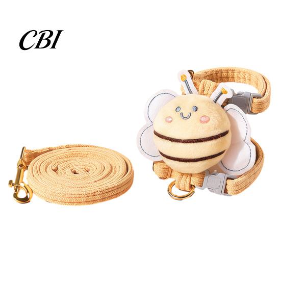 Non-irritating Cat Leash Corduroy Harness with Leash, Escape Proof Vest Walking Jacket Photo Prop Pet Bee Plush Toy, Breathable Adjustable for