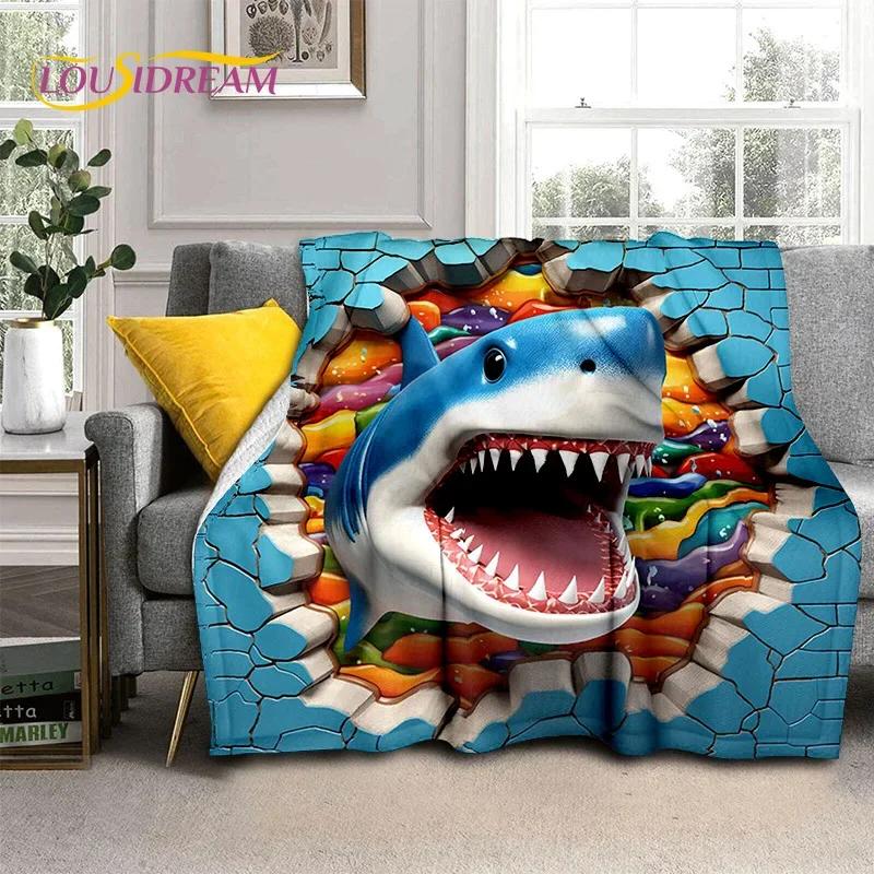 3D Illusion Underwater World Seabed Shark Dolphin Soft Flannel Blanket for Beds Bedroom Sofa Picnic,Throw Blanket Outdoors Gifts