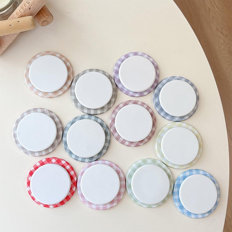 Plaid Simple Round Mobile Phone Airbag Bracket Magnetic Suction Telescopic Ring Wind Desktop Watching Drama Support