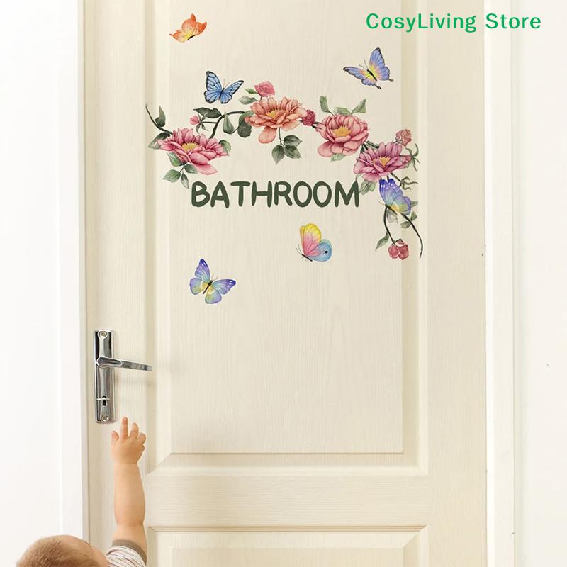 [CL]Beautiful Butterfly Flower Wall Stickers Toilet Bathroom Door Decoration Mural Home Decor Self-adhesive Beautify Wallpaper