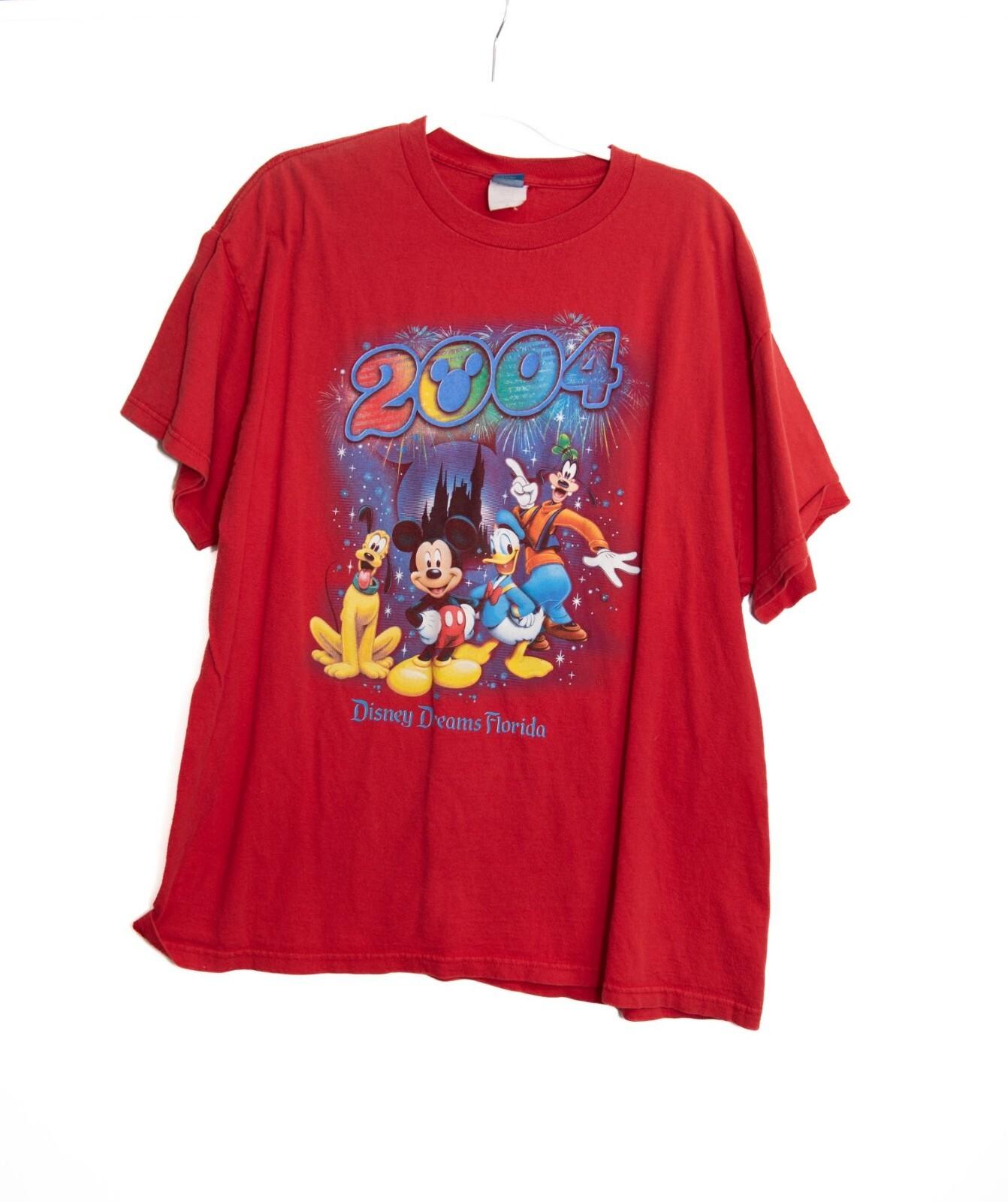 Disney Dreams Florida 2004 Red T-Shirt Featuring Mickey Donald Goofy Pluto XL M