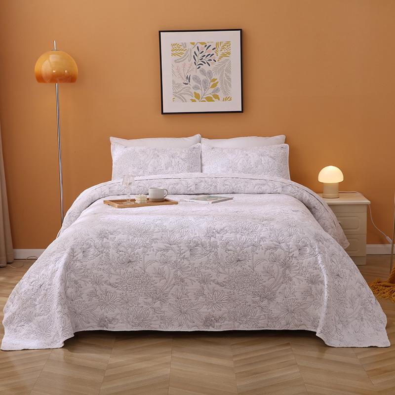 Bawełniany pikowany narzuta w stylu amerykańskim - 3-częściowa pościel w jednolitym kolorze, prana