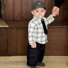 Spring Baby Out Year-Old Clothes New Baby Gentleman Bow Tie Plaid Shirt Children Handsome Tooling Jeans