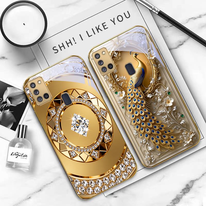 Goldene Pferde-Skulptur Für Samsung A 31 32 A33 A34 35 14 A15 13 A16 25 26 50 52 53 54 55 56 70 71 72 73 Goldene Glas-Handyhülle