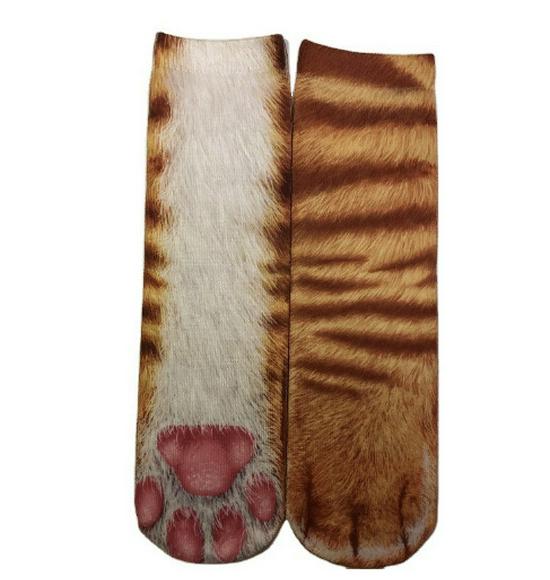 3D Animal Paw Mid-Calf Socks - Cartoon Print, Fun Hoof Design for Adults, Cat & Dog Styles