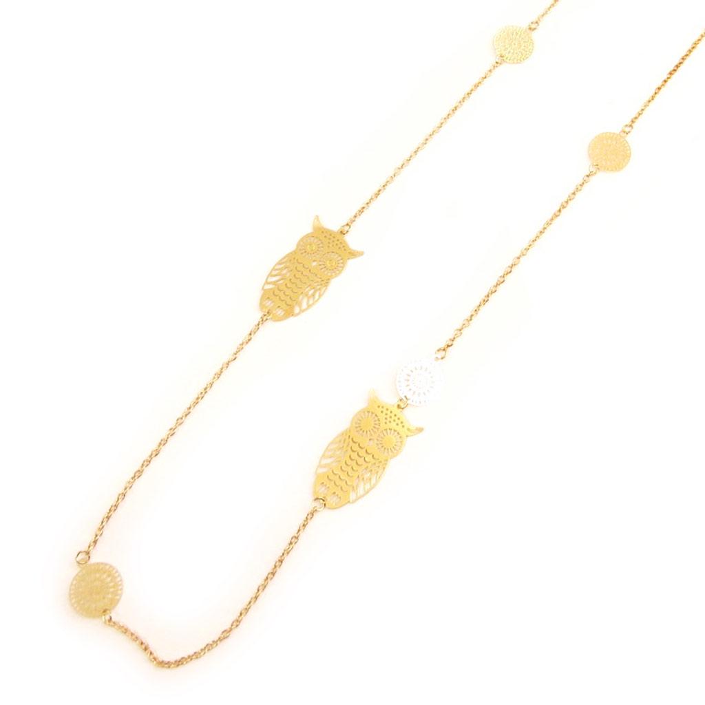 Les Trésors De Lily [L5281] - Colier de designer auriu „Bufnițe”.