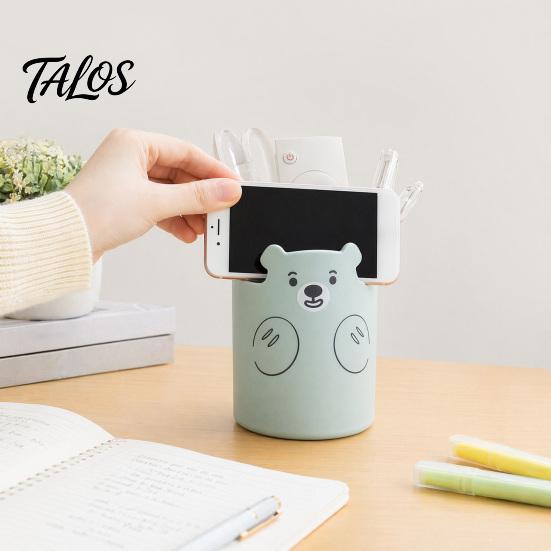 Cute Bear 2-in-1 Pen Holder & Phone Stand, Macaron Colors Desk Organizer, Large Capacity Storage for Pens Makeup Brushes Scissors Stationery, Gift