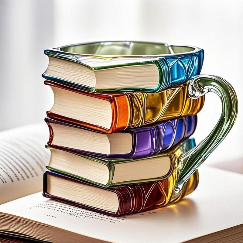 New Painted Book Mug Resinz Novelty 3d Painted Books Coffee Mug Unique Colorful Resin Books Stack Coffee Cup Collection Gifts