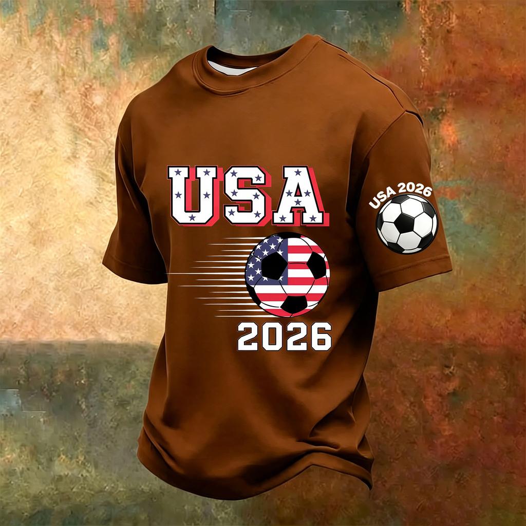 Men's V-Neck Printed Short Sleeve T-Shirt, Lightweight Breathable Casual Summer Top