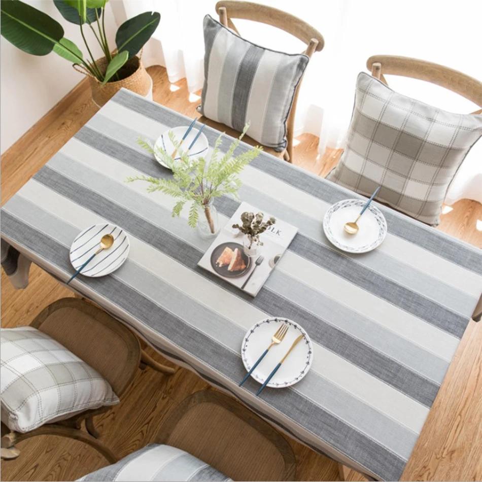 Customizable Linen Cotton Striated Tablecloth,Nordic Rectangular Table Cover,for Kitchen Dinning Tabletop,Coffee Table Decor