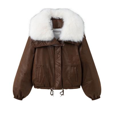 Women's Deerskin Large Fur Collar Padded Jacket Short Loose Cotton Coat Down Coat Down Cotton Thickened