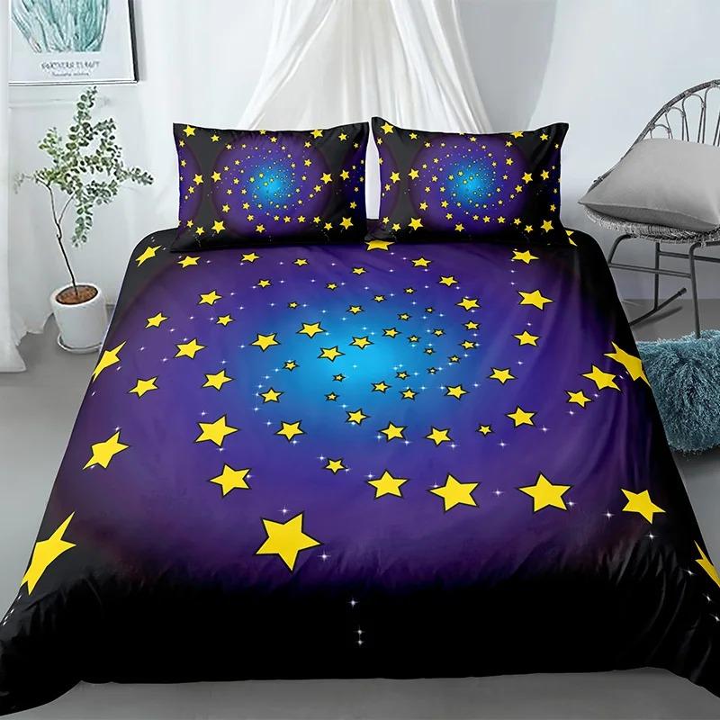 Stars Bedding Set Night Sky Girls Boys Duvet Cover Set Dark Blue Home Textiles Galaxy Bedclothes Men Women Soft Quilt Cover