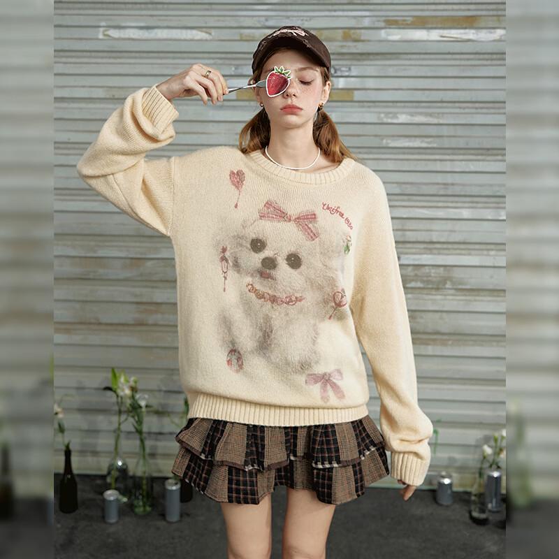 UNIFREE Women's Cute Dog Jacquard Loose-Fit Sweater