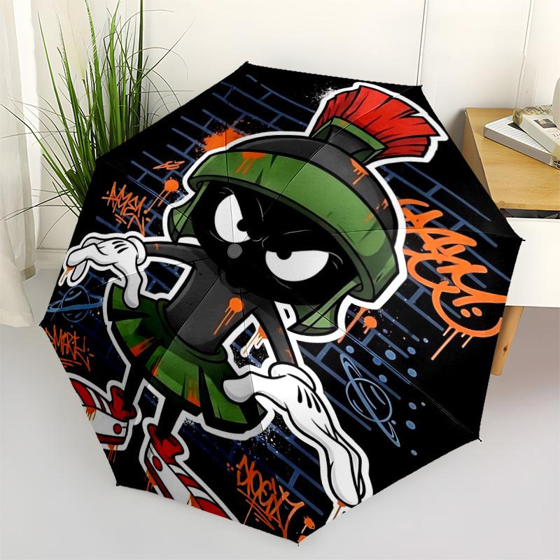 1pc Marvin the Martian, Graffiti Automatic Folding Umbrella - Compact 8-Rib Design, Durable Plastic & Iron, Daily Use F104046