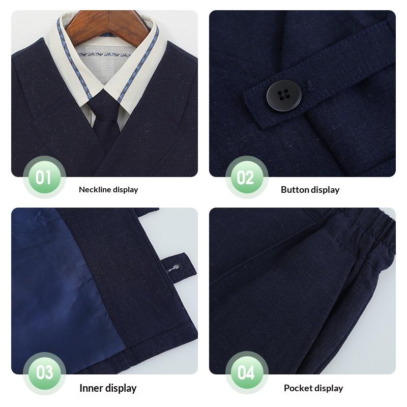 Boys Formal Suit Set 4 Piece School Kids Vest Shirt Pants Tie Gentleman Outfit for Wedding Party Birthday Photoshoot Performance 2-12Y