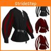 Medieval Men V Neck Shirt Belt Vintage Puff Sleeve Tops Viking Pirate Cosplay