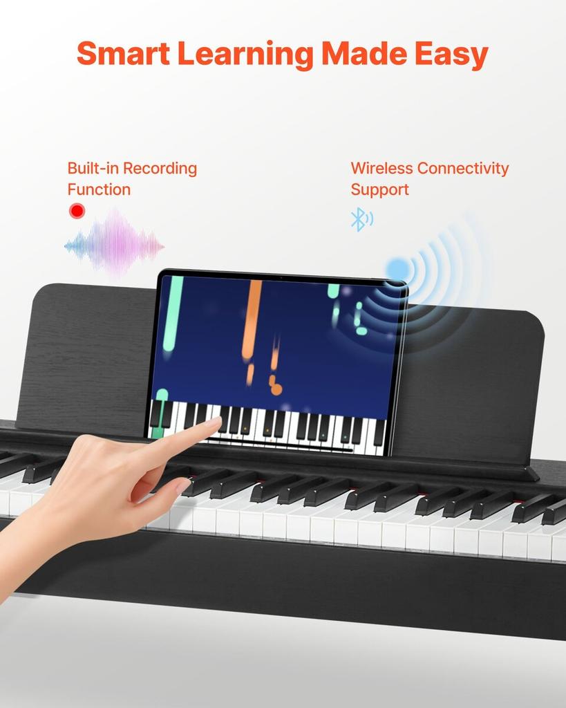 Weighted Digital Piano, 88 Keys Fully Weighted, Electric Piano Keyboard with Furniture Stand, Power Adapter, Triple Pedal, Record Function, 280 Tones,
