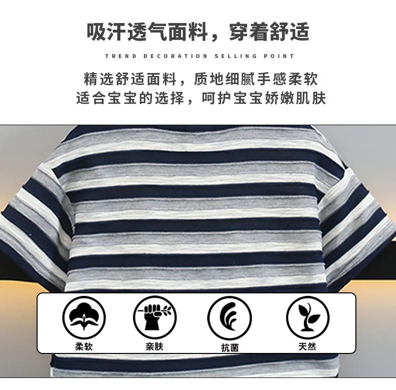 Boys' Summer Striped Short Sleeved Denim Shorts Two-piece Set, Children's Handsome and Versatile Casual Set, Thin