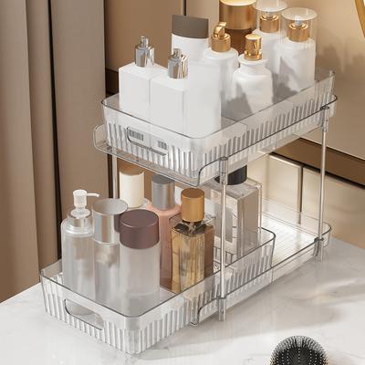 Raft Organizator Cosmetic cu Strat Dublu Multifuncțional Plastic Raft Baie Depozitare Dulap Extensibil Organizator Bucătărie