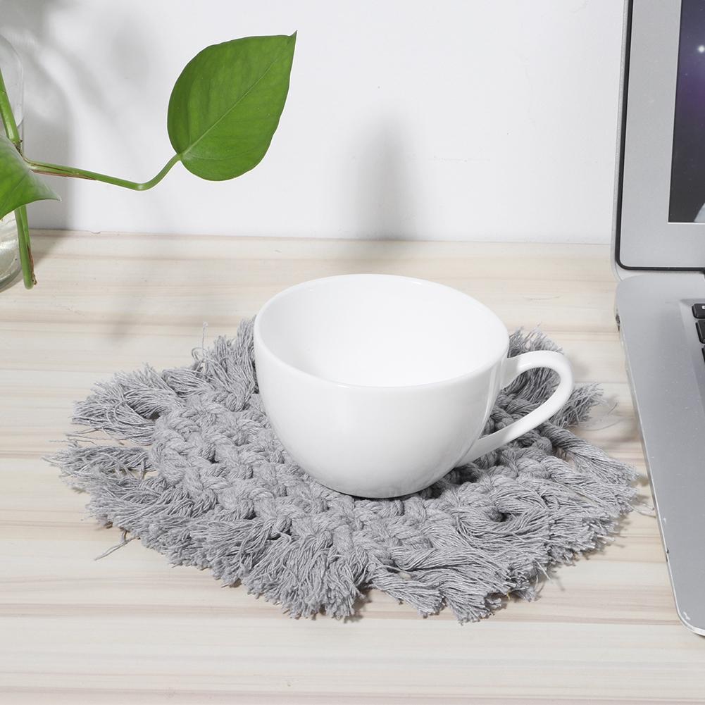 Haushalt Küche Baumwolle Kaffeetasse Untersetzer mit Quaste Hitzebeständiges Pad Platzset Dekoration(Gelbes Herzförmiges)
