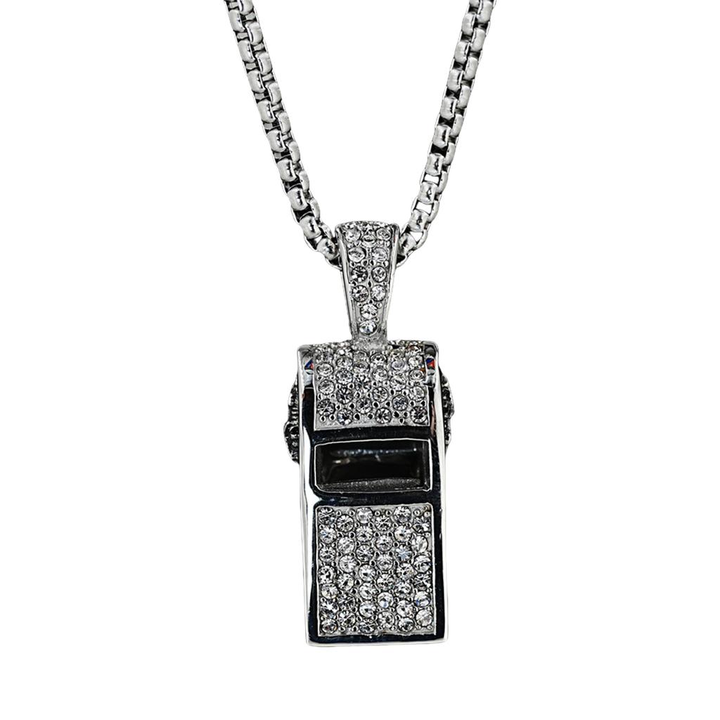 Crystals Rhinestones Whistle Necklaces Titaniums Steel Chain Loud Crisp Sound Coaches Referee Training Accessory