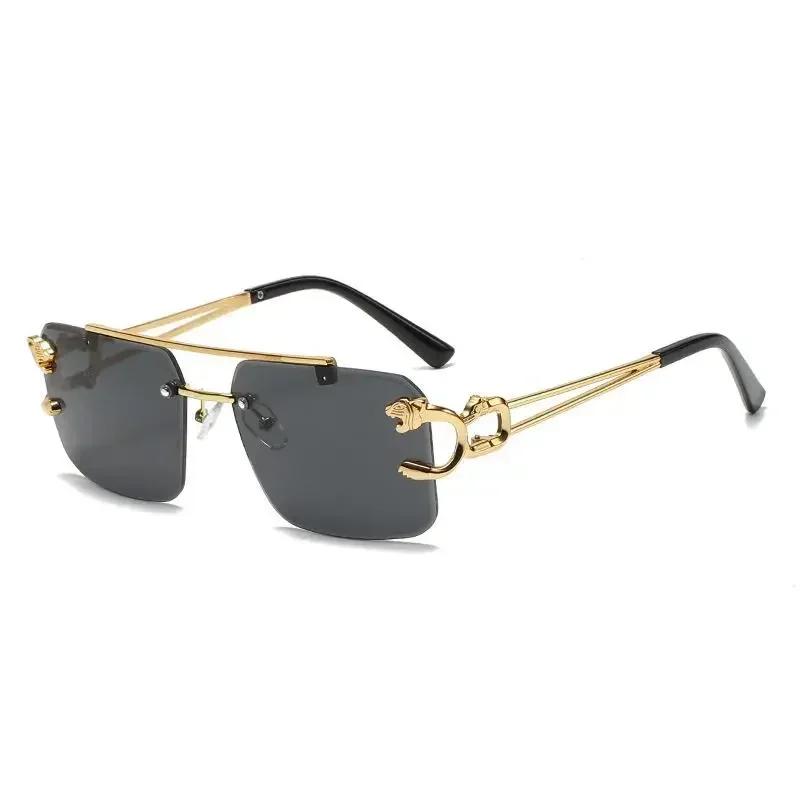 Fashion Popular Stylish UV400 Sunglasses Women Men Rimless Square Double Bridge Sun Glasses Shades Luxury Leopard Templets Goggles