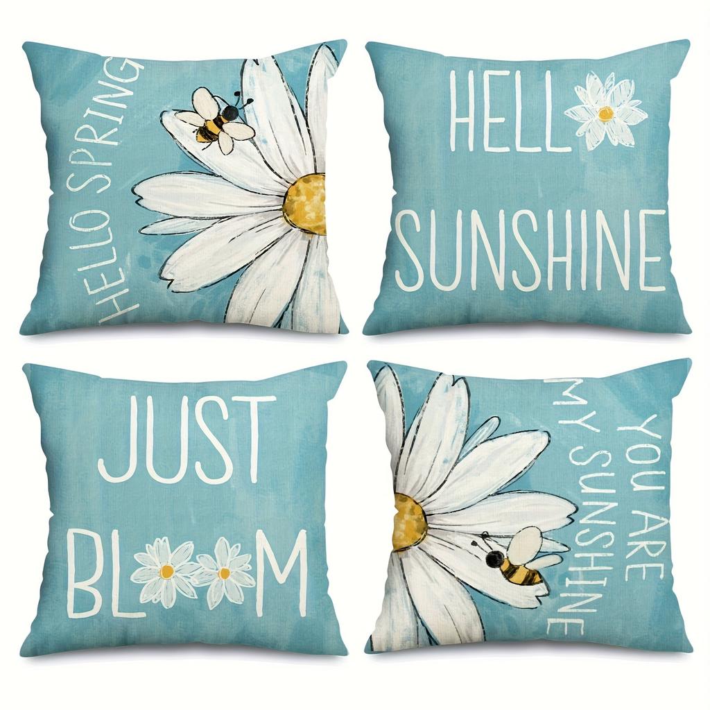 Blue Flower and Home - themed PillowcaseBedroom Living Room Sofa Home Decor Polyester Cushion Cover with Zipper