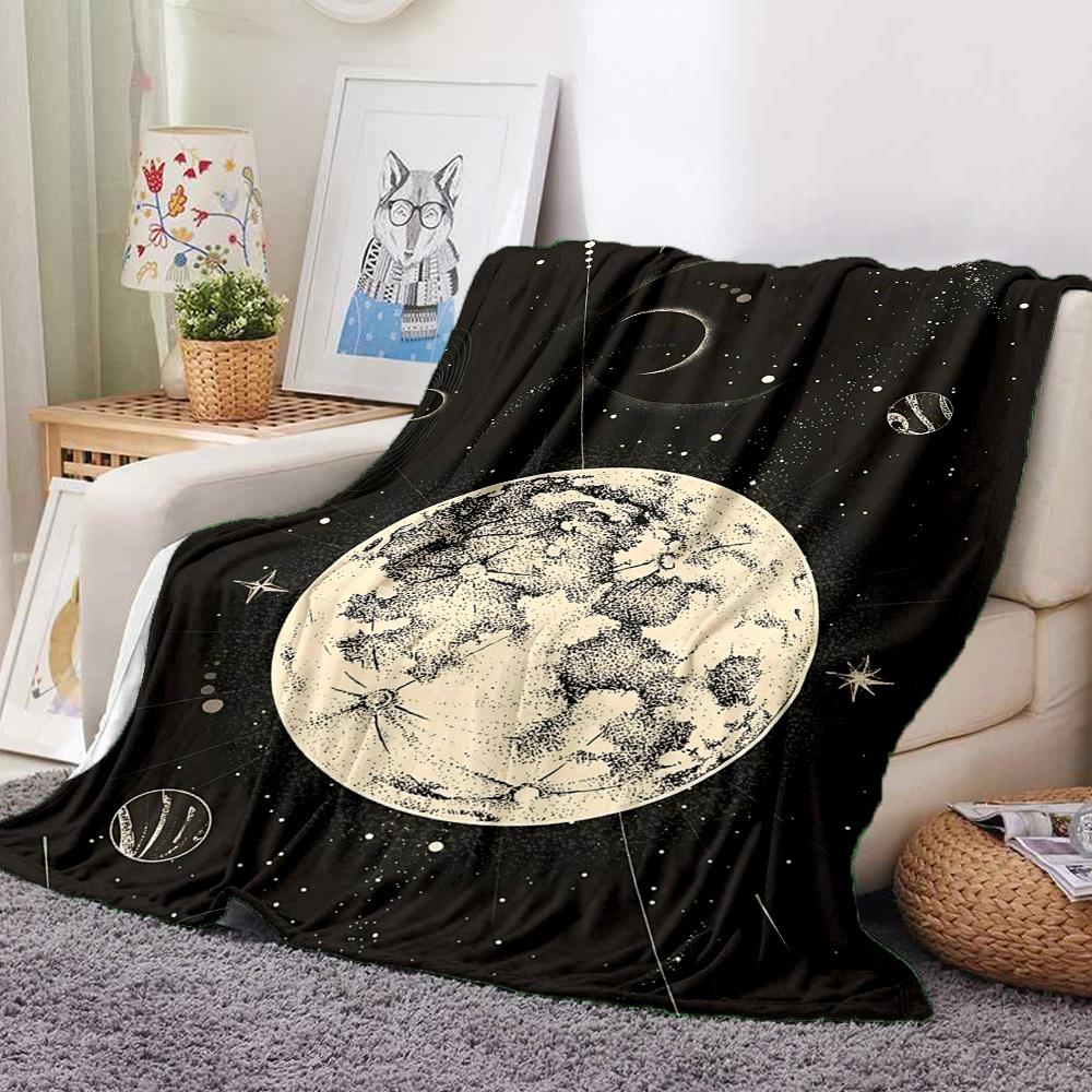 1pc Moon Universe Print Blanket   Lightweight Flannel Throw Blanket For Sofa, Bed, Living Room, Office, Outdoor Travel, Camping