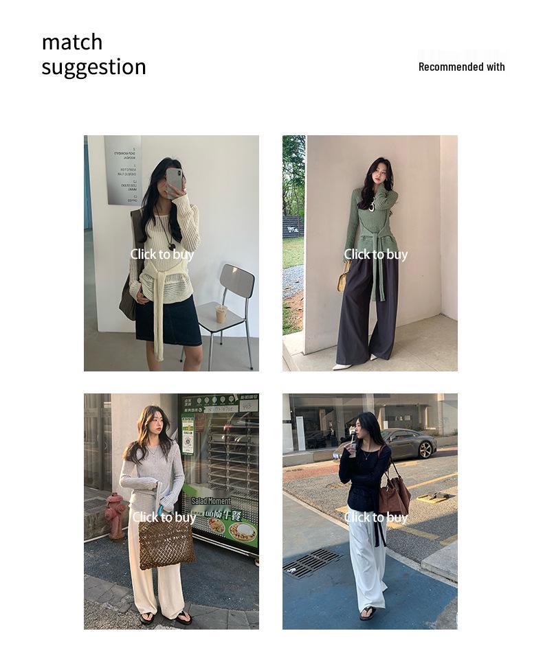 Huang Zheng Schnür-Ausschnitt Strickpullover, Damen Koreanischer Stil Frühling 2025 Freizeit-Top