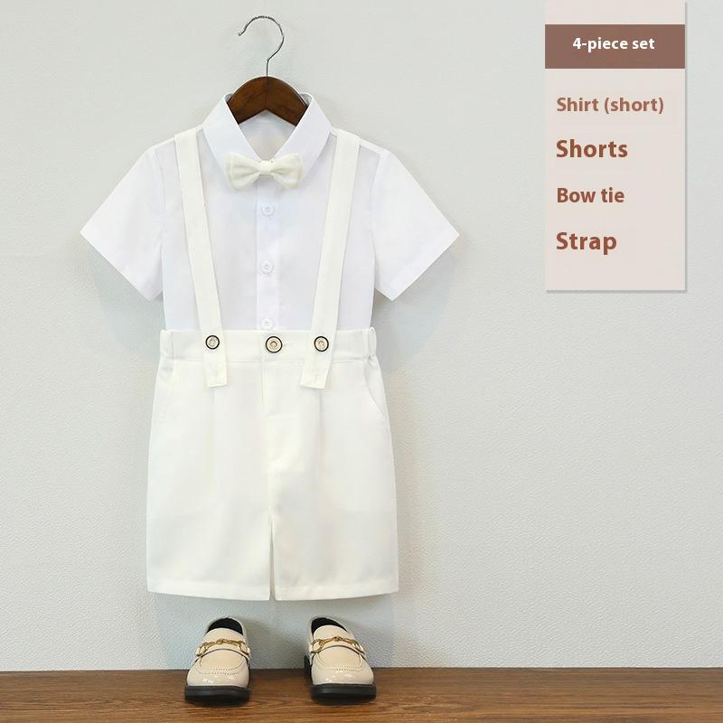 Dětský narozeninový smokingový oblek Letní britský styl Chlapecký svatební oblek Set Bílý Elegantní Dětské sborové vystoupení Formální oblečení 6 8 L