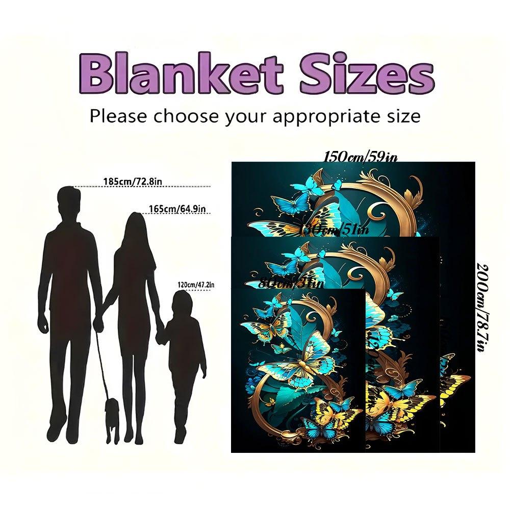 "Golden Butterfly Frame Wall Art Decor"Blanket Flannel Throw Blanket for Sofa, Bed, Travel, Camping, Office