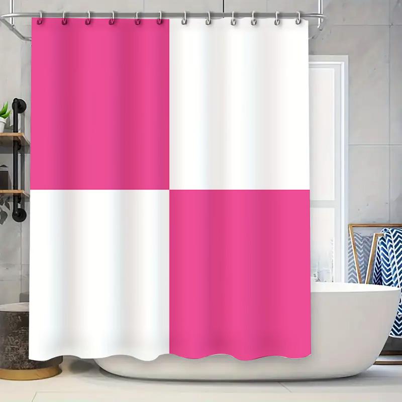 Bright Bath Shower Curtain Pink White Modern Design for Bathroom Decoration 72x84 Inches Waterproof Fabric with Plastic Eyelets