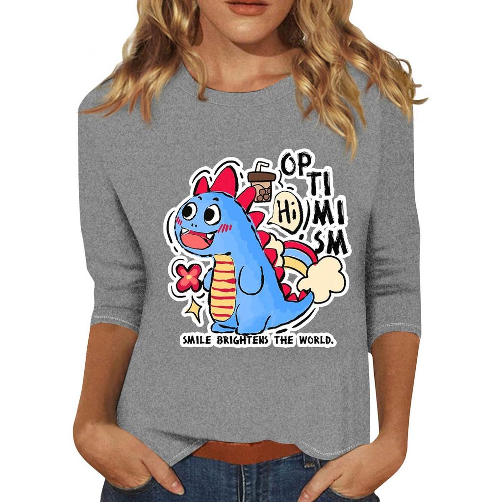 Pullover da donna con colletto stampato, manica a tre quarti, casual e alla moda