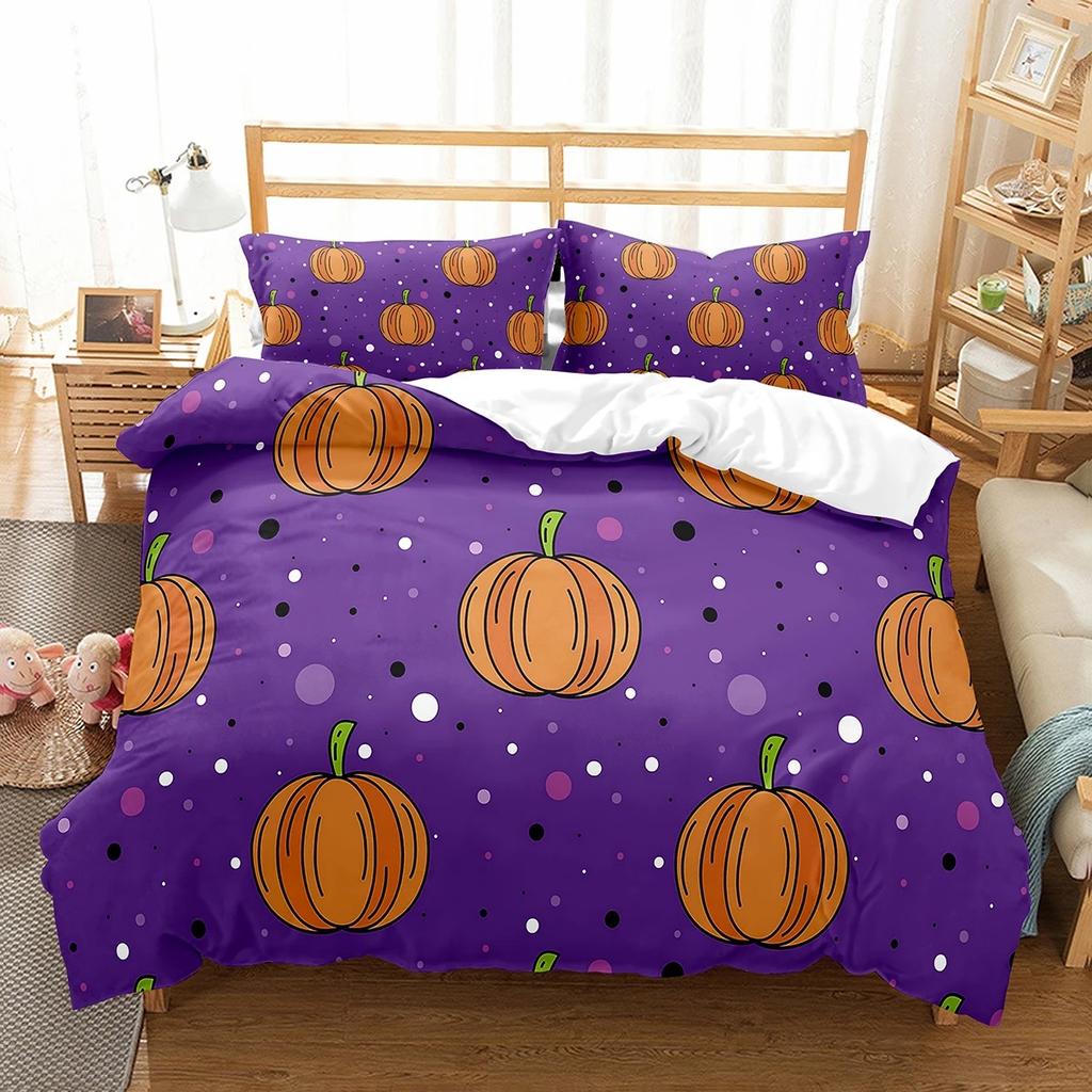 Pumpkin Lantern Duvet Cover Set Polyester Comforter Cover King Queen Full Twin Size Bedding Set With Pillowcase Halloween Gift