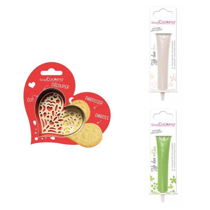 Heart Embossed Biscuit Kit + 2 White and Light Green Chocolate Pens
