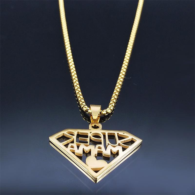 Super Mama Papa Mom Dad Necklace for Women Men Stainless Steel Gold Color Spanish Letter Family Love Chain Gift Jewelry N4250S01
