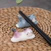 Ceramic Cat Chopstick and Utensil Holder Spoon Fork Rest Stand Japanese Style Tableware Storage Rack for Kitchen Organization