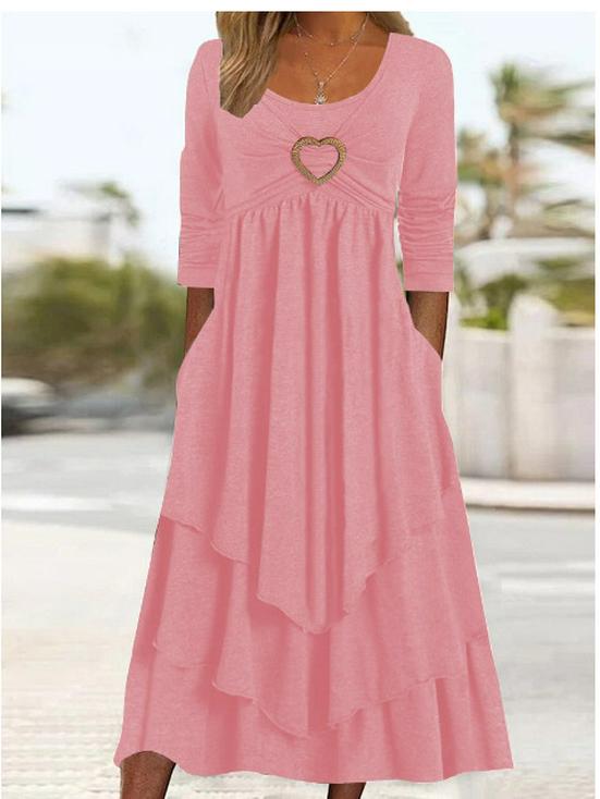 Stylish Heart-Embellished Layered Solid Color Dress