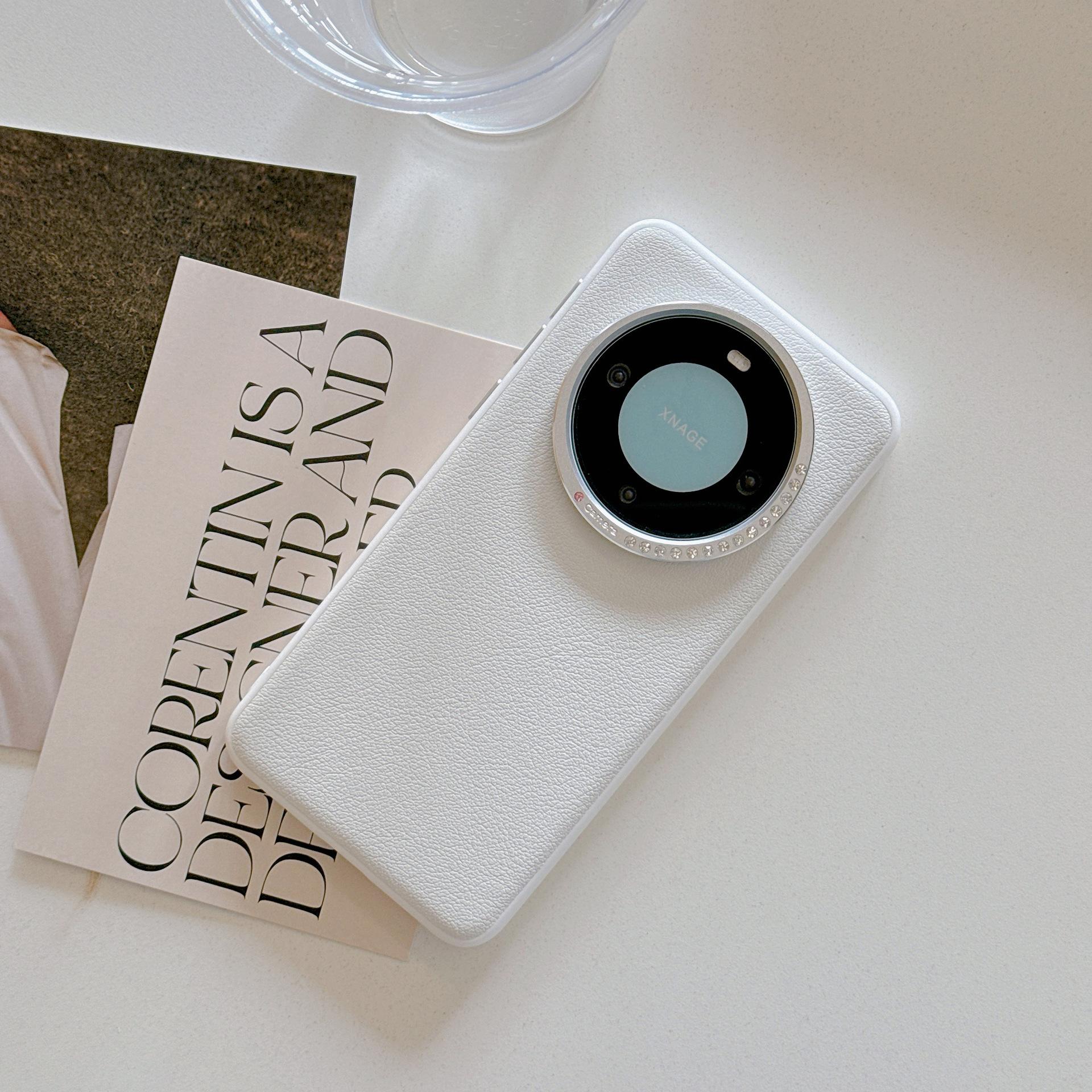 

Подходит для чехла для телефона Huawei Mate70pro Pura70 Металлический чехол с кольцом для защиты линзы с бриллиантами Mate60 HUAWEI Pura70Ultra белый