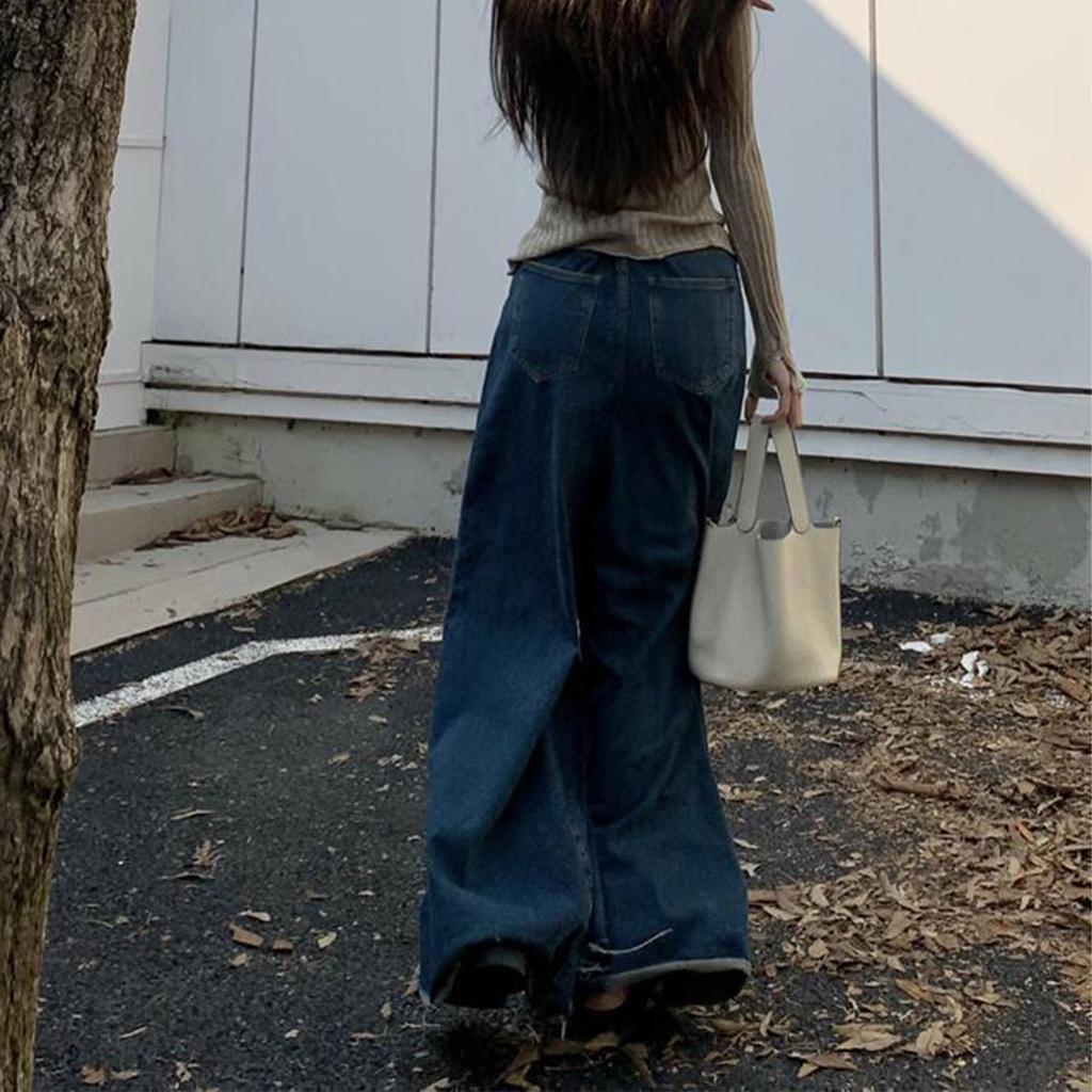 Loose Design,  Retro High Waisted Jeans, Women's Slimming And Drooping Feeling, Wide Leg Mopping Pants
