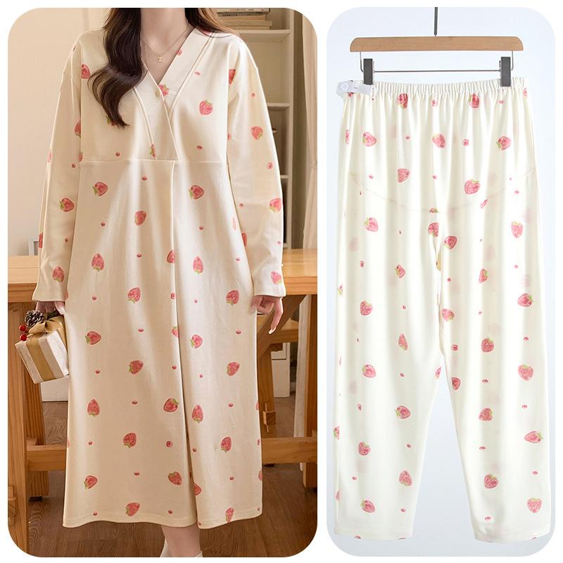 Maternity Labor and Postpartum Two-Piece Set: Summer/Autumn Nursing Gown and Inpatient Skirt for Pregnant Women
