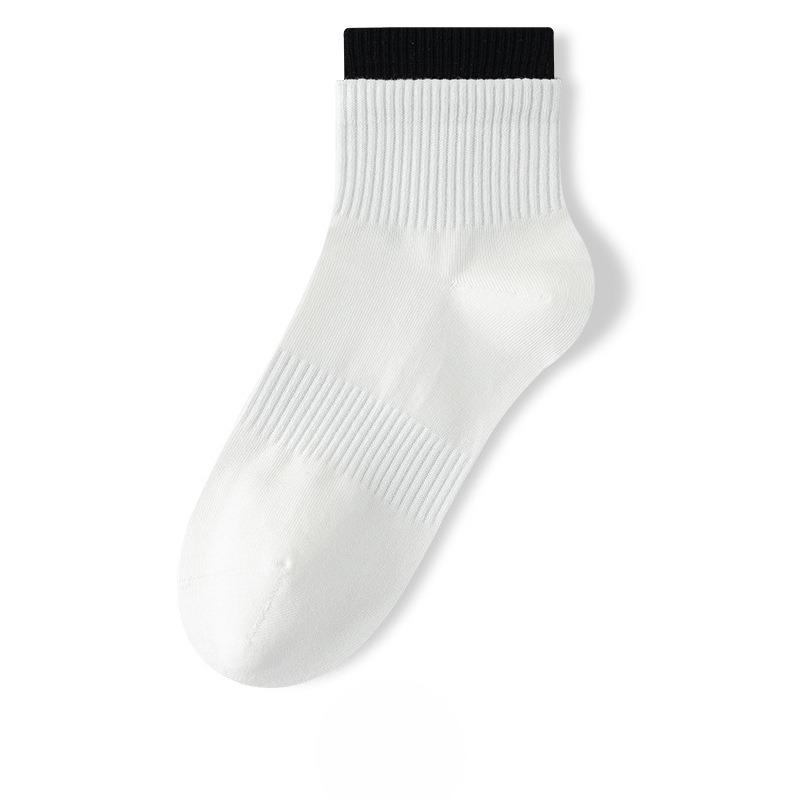 Female Spring and Autumn Simple All Purpose Cotton Double Roquettes Sweat Breathable Sports Tube Socks
