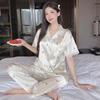 Sweet And Cool Girl Ice Silk Pajamas Women'S Summer Short-Sleeved Trousers Casual Lazy Style Loungewear Can Be Worn Outside