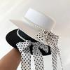 French Hat Hepburn Style Summer Visor Elegant Polka Dot Streamer Pearl Flat Top Hat Travel Small Fresh