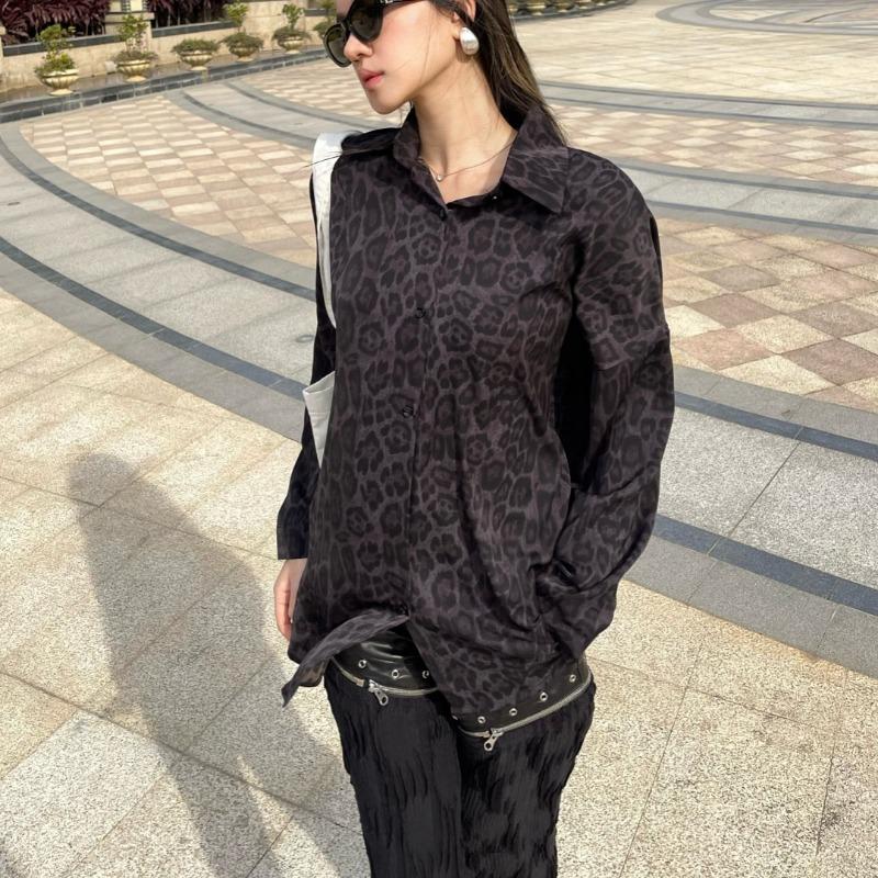 2025 Long Sleeve Leopard Print Women Shirt Plus Size Spring and Summer New Casual Office Blouse Jacket Lapel Loose Simple Coat Women Clothing 3137