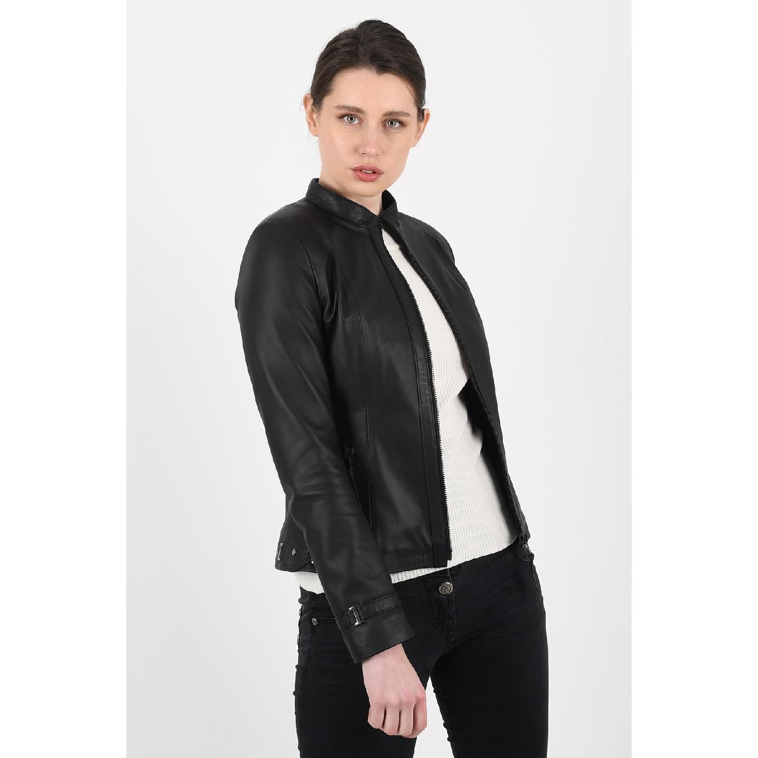 

Женская черная кожаная куртка Kibyra из натуральной кожи черного цвета 36