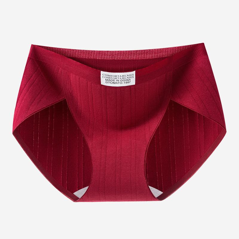 

Female Spring and Autumn Pure Cotton 10A Antibacterial No Trace High Split Extended Crotch Red Briefs XL