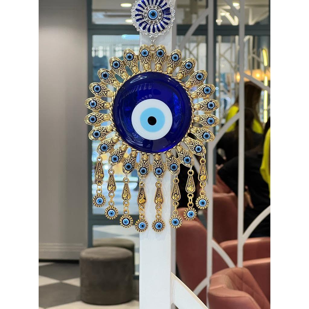 Golden Evil Eye Wall Hanging – Handmade Metal & Glass Nazar Protection Charm | Luxury Home & Office Décor | Spiritual Good Luck Amulet