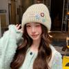 Cute Puppy Button Knitted Hat Women's Autumn and Winter Warm Versatile Pullover Wool Hat Cold Protection Ear Protection Headgear
