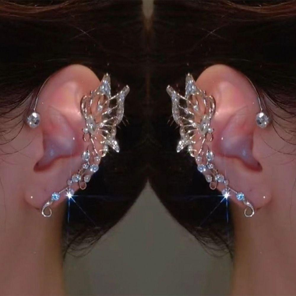 Sparkling Zircon Crystal Clip Earrings Elegant Women Ear Loop Special Occasion Jewelry
